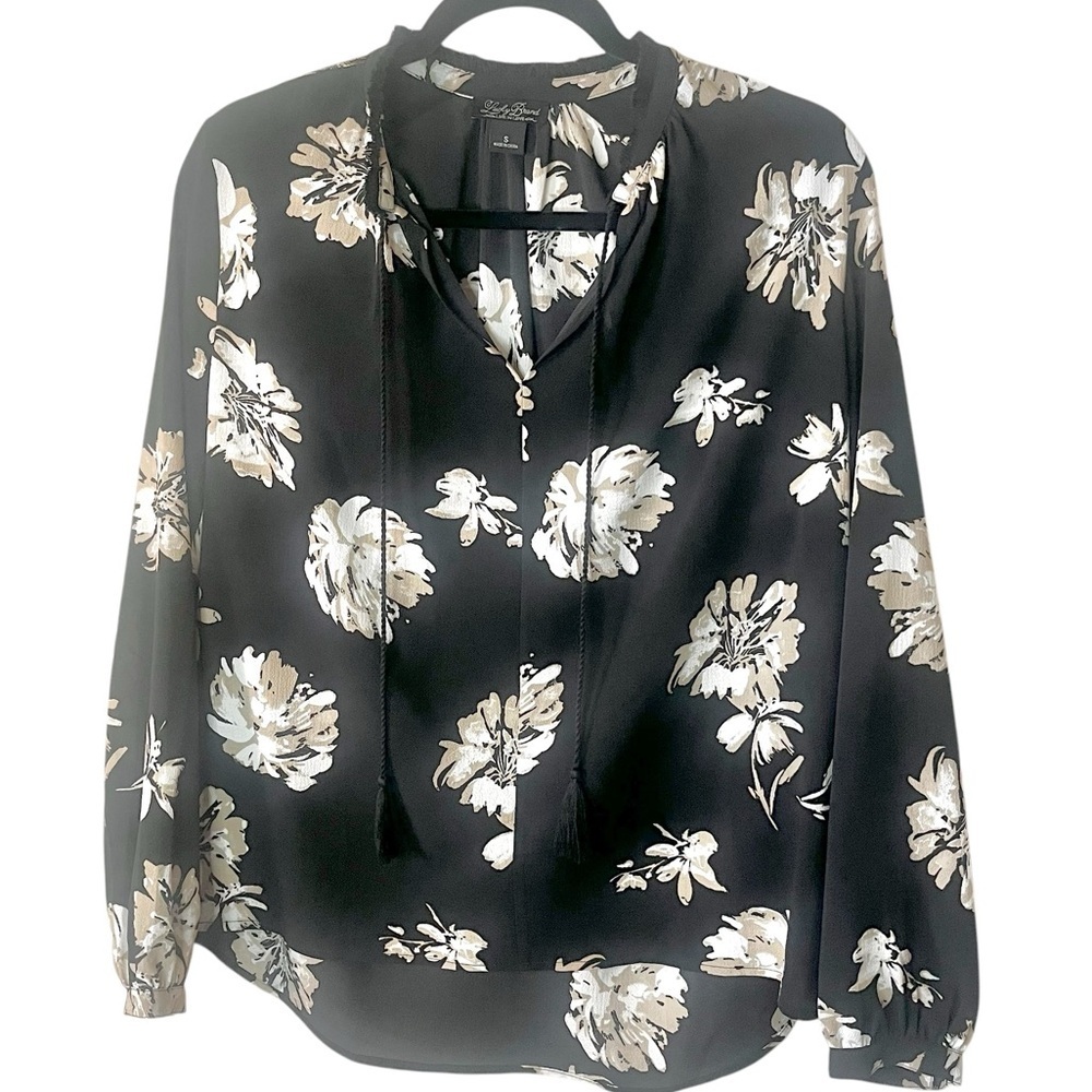 Lucky Brand black and beige floral boho top size S